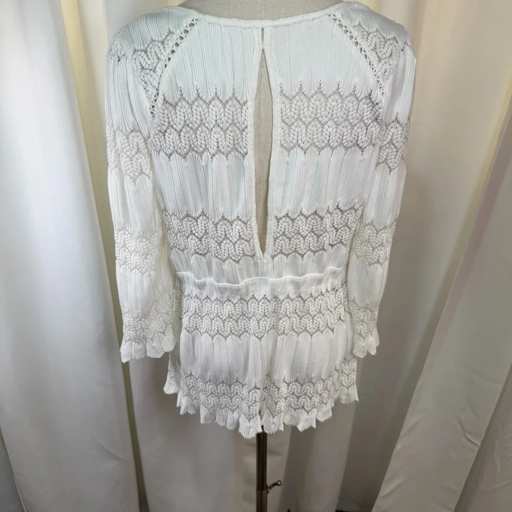 Free People ‘Fire Island’ Embroidered Keyhole Open Knit Peasant Top in White M